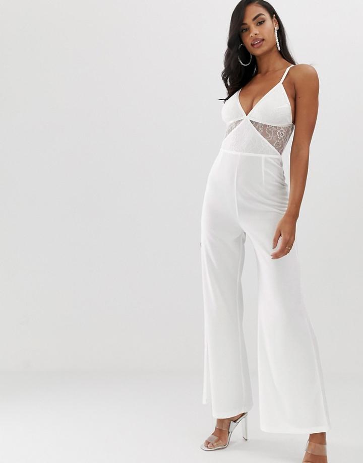 Scarlet Rocks Lace Detail Jumpsuit In White - White