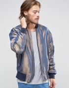 Asos Two Tone Bomber Jacket In Blue - Blue