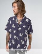 Reclaimed Vintage Revere Shirt In Reg Fit - Navy