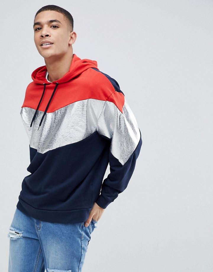 Asos Oversized Hoodie With Metallic Blocking - Navy