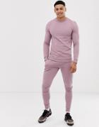Asos Design Tracksuit Muscle Sweatshirt/super Skinny Sweatpants In Dusty Purple - Purple