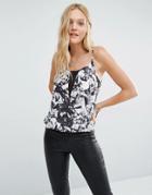 Noisy May Lace Insert Cami Top In Shattered Print - Multi