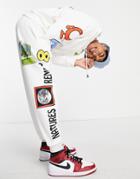 Crooked Tongues Sweatpants With Tree Top Multi Print Graphics In White - Part Of A Set