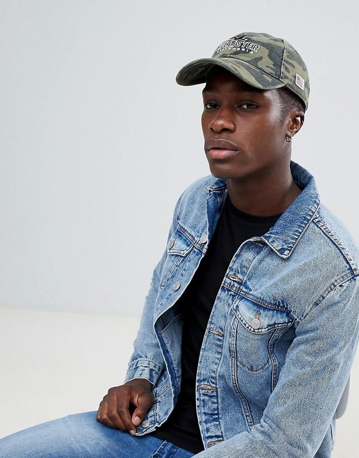 Hollister Logo Camo Print Baseball Cap In Green - Green