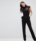 Asos Design Tall Lace Top Jumpsuit With Collar - Pink