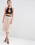 New Look Pleated Tulle Midi Skirt - Pink