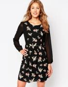 Iska Floral Print Dress With Long Sleeves - Black