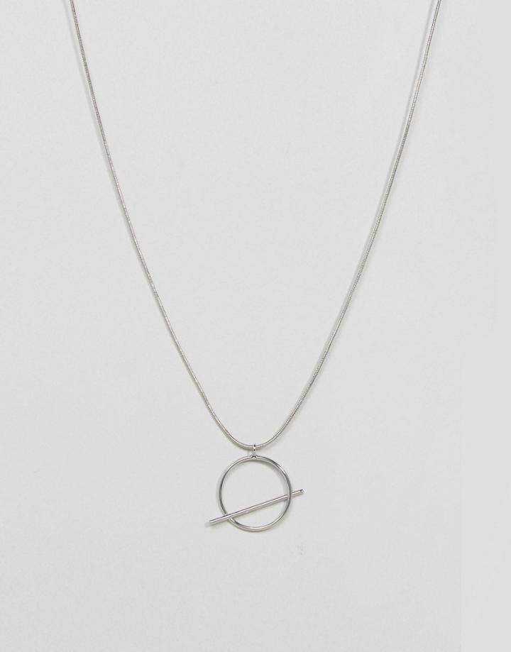 Pieces Kiva Long Circle & Bar Pendant Necklace - Silver