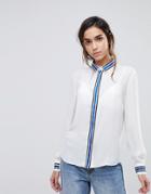 Sisley Blouse With Contrast Color Trims - White