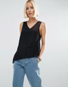 Asos Crepe Top With Sheer One Shoulder - Black