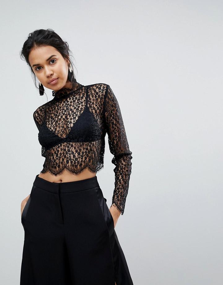 Keepsake Wanderer Lace Scallop Top - Black