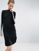 Asos Bodycon Midi Dress With Stripe Sleeve Detail - Black