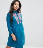Asos Maternity Midi Shirt Dress With Embroidery - Green