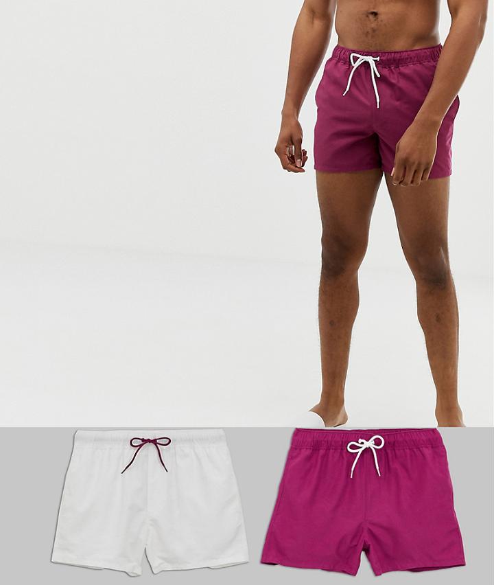 Asos Design Swim Shorts 2 Pack In Purple & White Short Length Multipack Saving