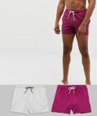 Asos Design Swim Shorts 2 Pack In Purple & White Short Length Multipack Saving