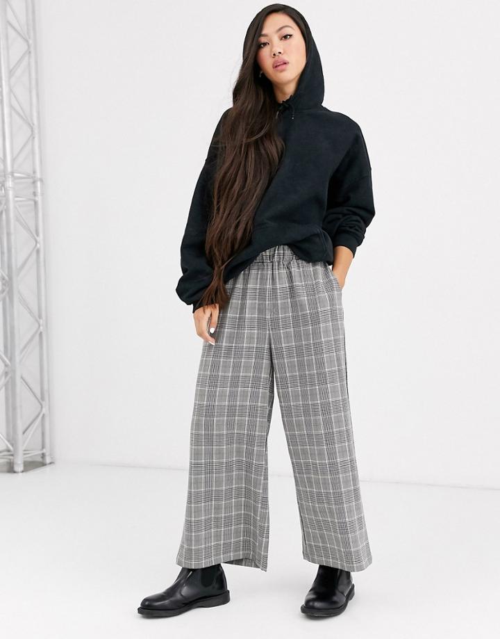 Dr Denim Check Wide Leg Pants-black