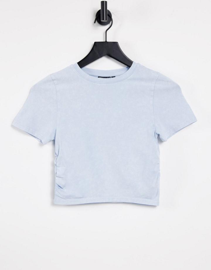 Asos Design Ruched Side Crop Fitted T-shirt In Washed Blue-blues