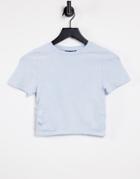 Asos Design Ruched Side Crop Fitted T-shirt In Washed Blue-blues
