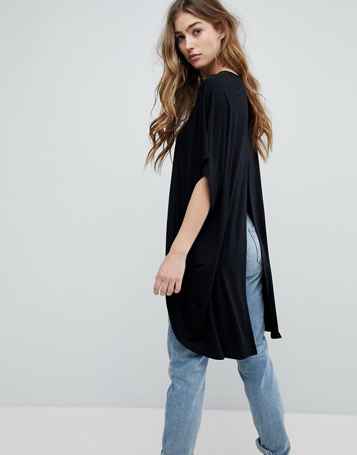 Asos Top With Kimono Sleeve And Dip Split Back - Black