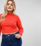 Asos Curve Long Sleeve Grown On Crop Top In Rib - Red