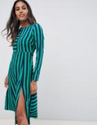 Asos Design Midi Dress In Cut About Stripe-multi
