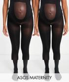 Asos Design Maternity 2 Pack 50 Denier Recycled Blend Tights In New Improved Fit In Black