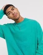 Asos Design Oversized Long Sleeve T-shirt In Heavyweight Blue Acid Wash