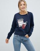 Only Sunny Popcorn Sequined Print Sweatshirt - Navy