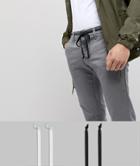 Asos Design 2 Pack Leather Shoe String Belt In Black & White - Multi