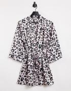 Loungeable Satin Leopard Print Dressing Gown-multi