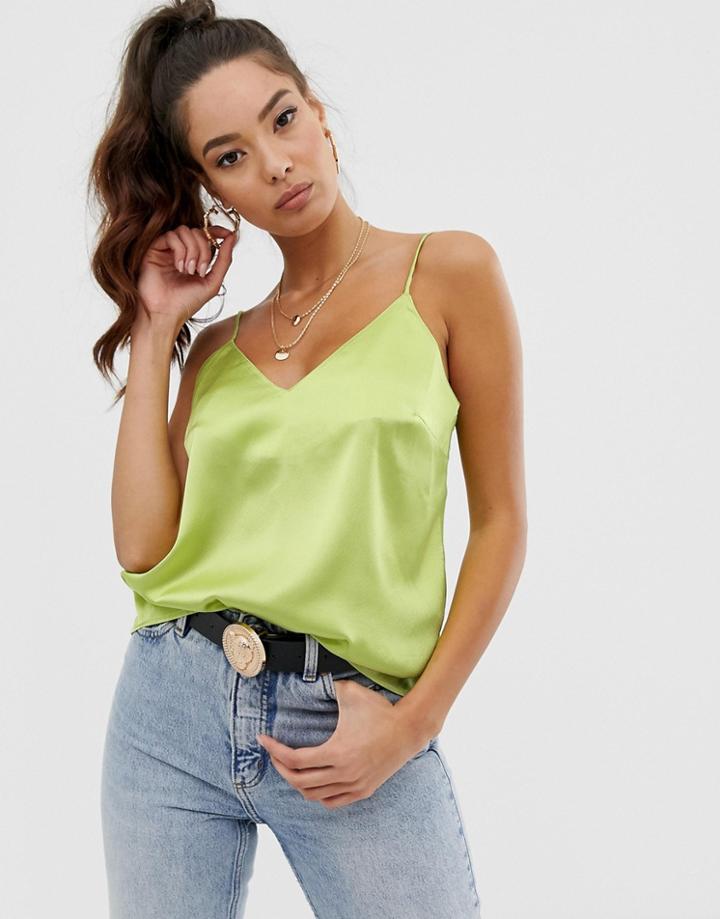 Asos Design Satin Cami In Neon - Green
