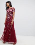 Frock And Frill Embellished Maxi Dress In Berry - Red