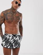 Asos Design Runner Swim Short With Zebra Stripe Print - White