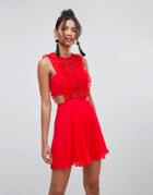 Asos Lace Pinafore Pleated Mini Dress - Red