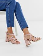 New Look Block Heel Sandal In Pink Croc Effect - Pink