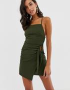 Asos Design Strappy Back Wrap Mini Dress With Tortoise Shell Buckle-green