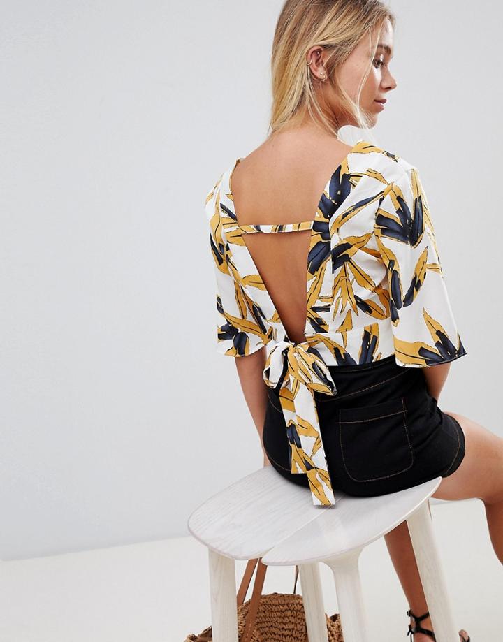 Qed London Leaf Print Cropped Tea Blouse - Multi