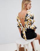 Qed London Leaf Print Cropped Tea Blouse - Multi