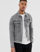 Asos Design Skinny Western Denim Jacket In Gray - Gray
