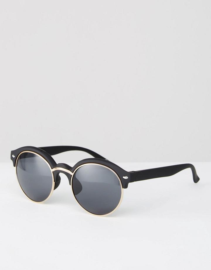 Asos Round Sunglasses With Gold Insert - Black