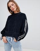 Champion Oversized Cropped Sweatshirt With Logo Taping In Velvetco-ord - Black