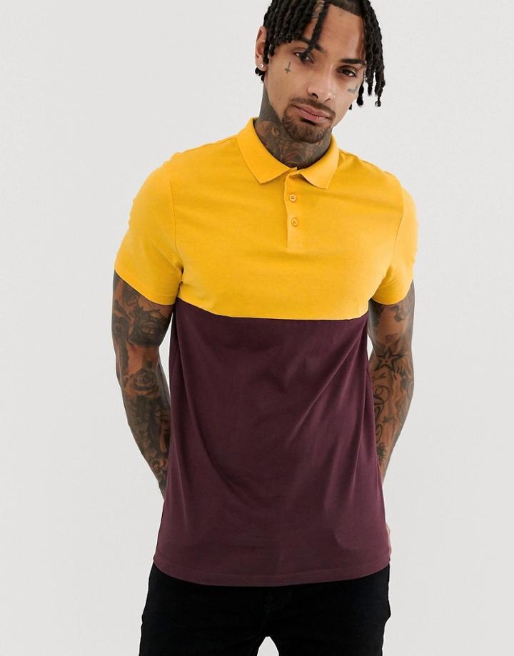 Asos Design Polo Shirt With Contrast Yoke In Burgundy - Red