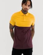 Asos Design Polo Shirt With Contrast Yoke In Burgundy - Red