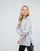 Love Sweatshirt With Lace Up Detailing - Gray