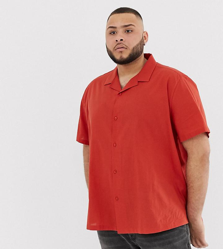 Asos Design Plus Regular Fit Cotton Shirt In Rust With Revere Collar - Orange
