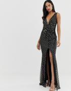 City Goddess Thigh Split Maxi Dress With Sequin Detail-black