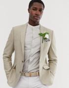Asos Design Wedding Skinny Blazer With Wool Mix Wide Herringbone In Stone - White