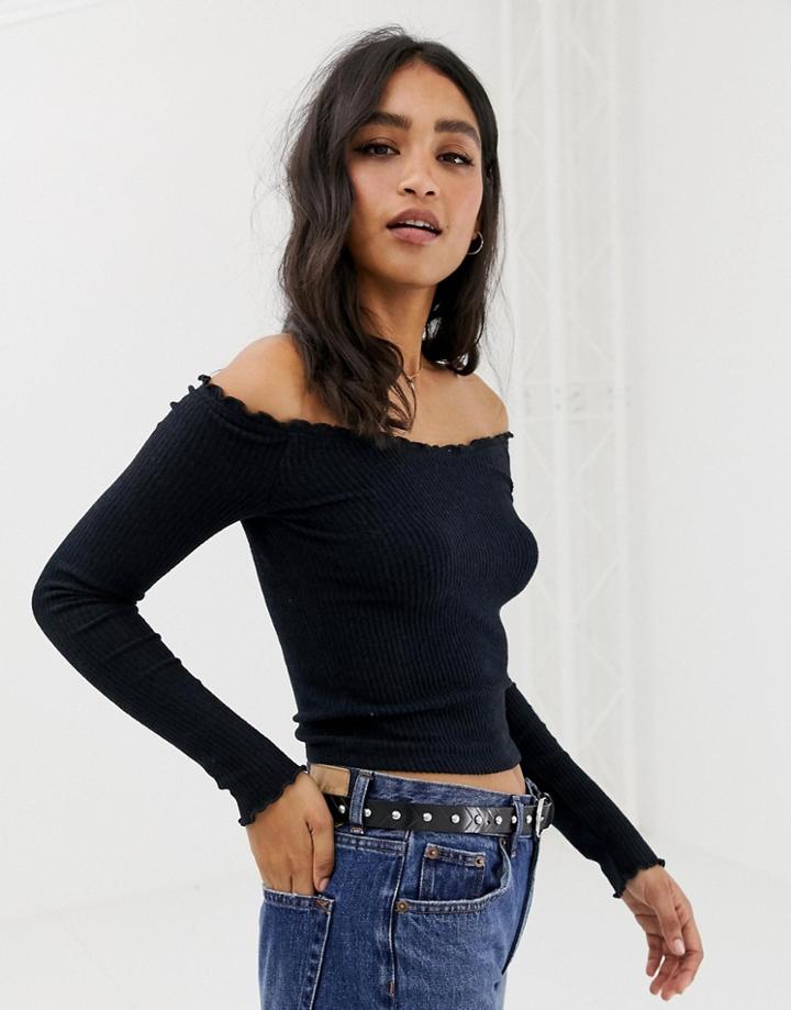 Abercrombie & Fitch Cozy Cold Shoulder Top - Navy