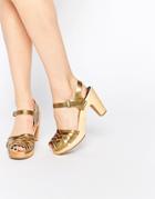 Swedish Hasbeens Gold Metallic Braided Sky High Sandals - Antique Gold