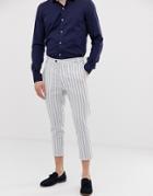 Gianni Feraud Pleated Linen Stripe Cropped Pants - White
